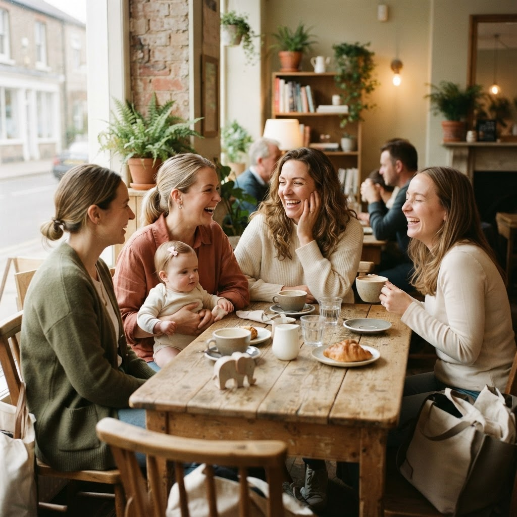 Grupo de madres compartiendo un café