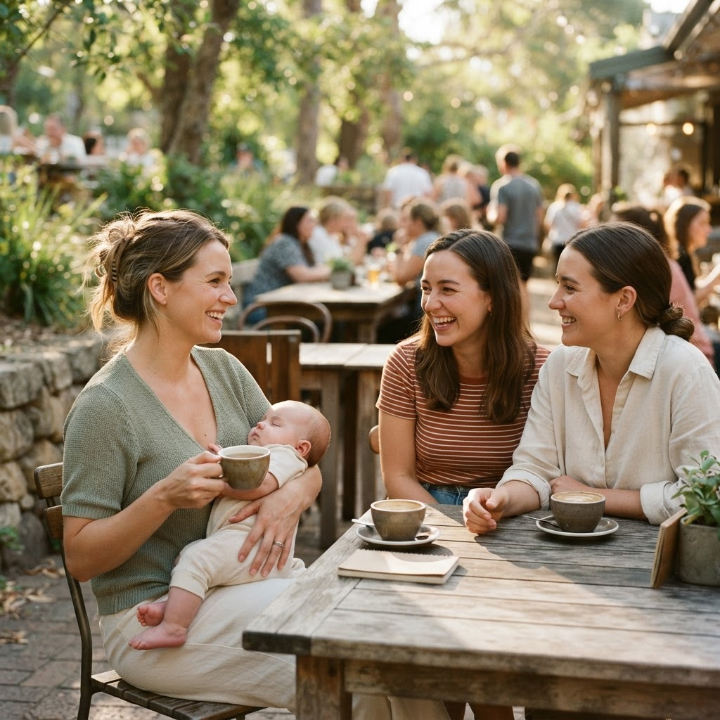 Madres compartiendo un momento tranquilo al aire libre